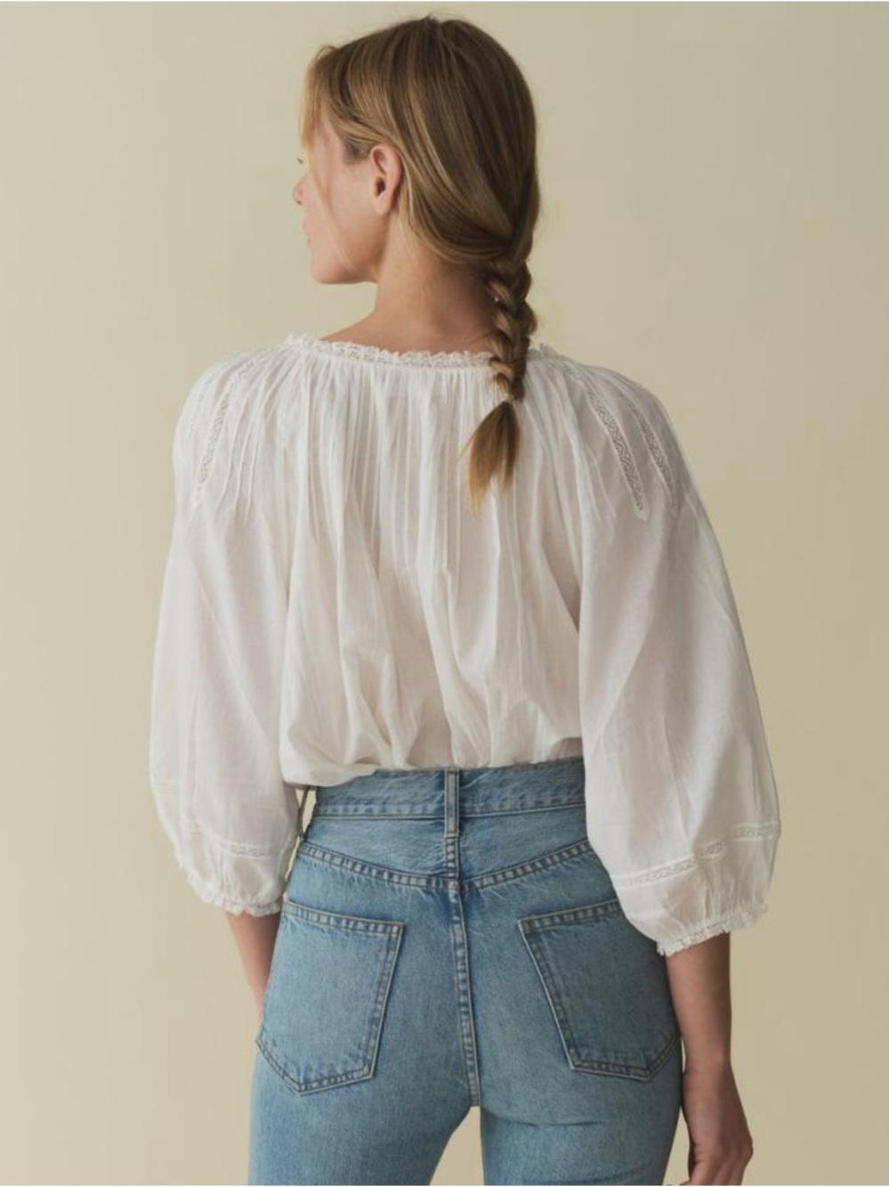 DOEN Abigail Top Women's White Lace-Trim Peasant Blouse - Picture 2 of 2